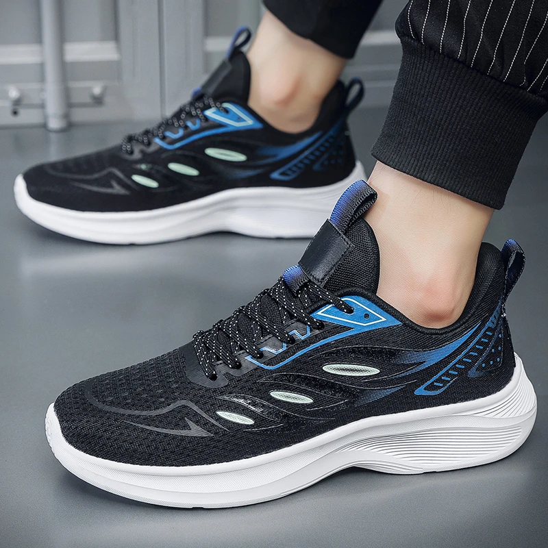 

Men Walking Shoes Lightweight Breathable Mesh Upper Casual Jogging Gym Running Sneakers Solid 2023 New Men's Vulcanize Shoes