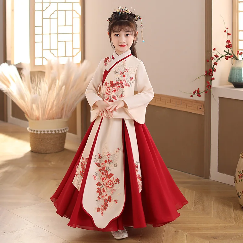 

Children Gufeng Ruqun Winter Girl Ancient Costume Hanfu Chinese Style Embroidery Tang Costume Hanfu Skirt Spring And Autumn