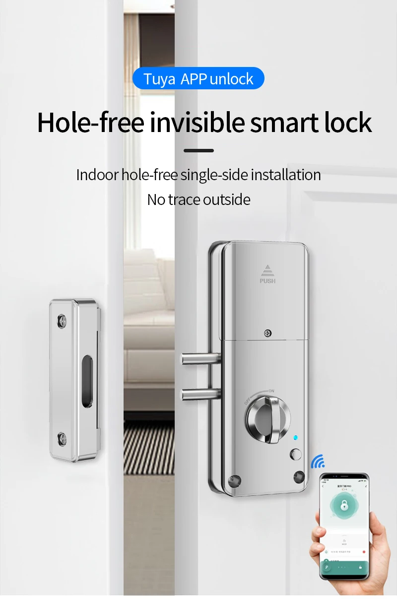 Tuya Smart Door Lock Indoor Invisible Wood Door Magnetic Lock IC Card APP Remote