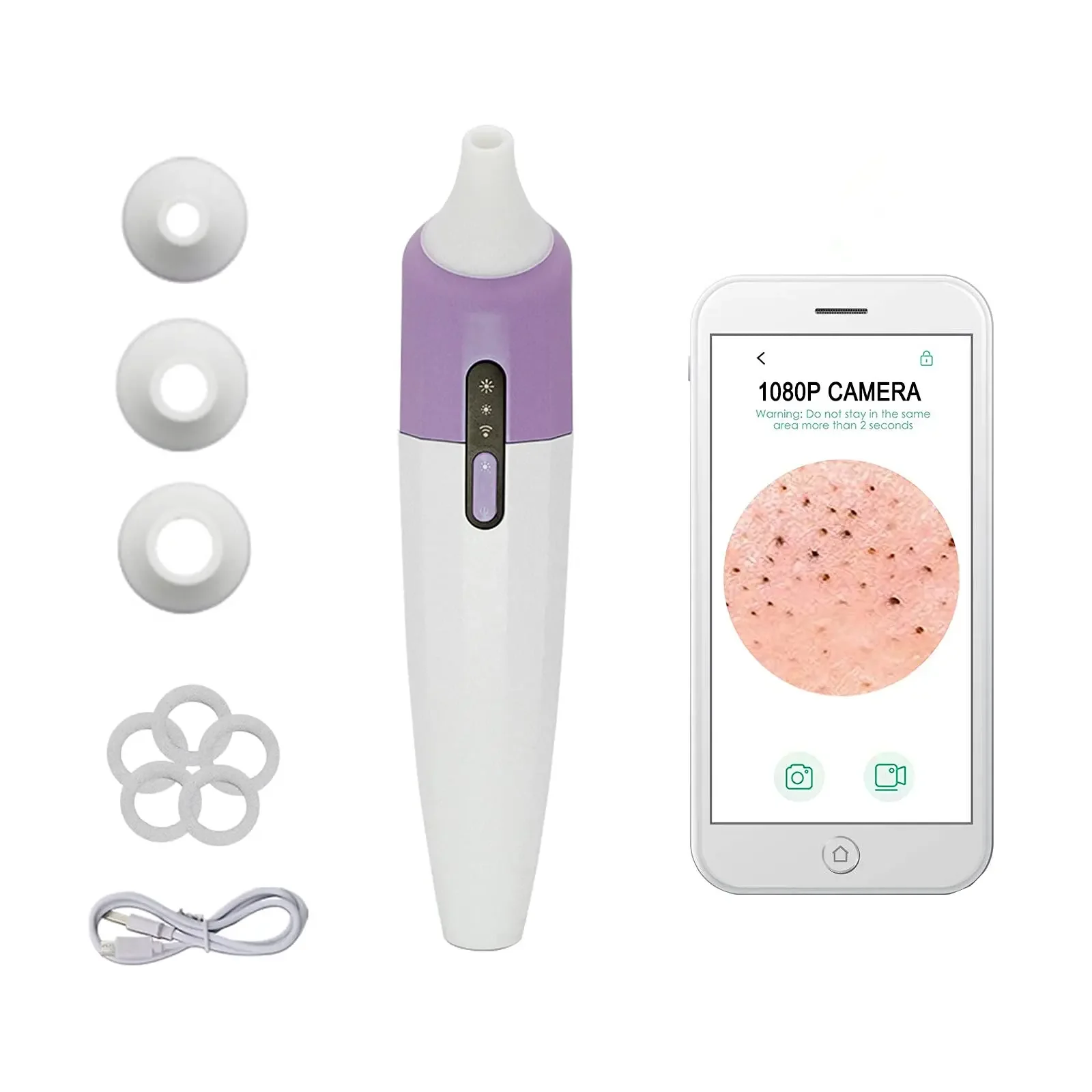 

WiFi Blackhead Remover with 1080P HD 500X Digital Camera, Patent Whitehead Pore Vacuum with 2 Intensity, 3 Interchangeable Tips
