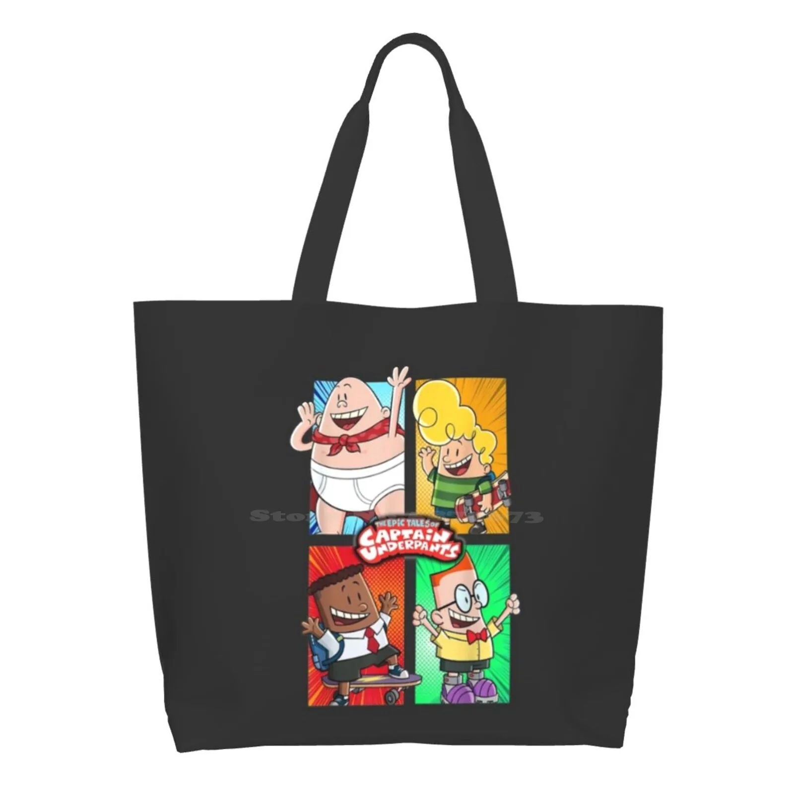 Captain Underpants The First Epic Movie 4 Square Friends Reusable Shopping Bag Tote Large Size Epic Father Young Women Child