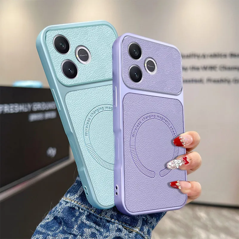 Lychee Pattern Magnetic Ultra-Thin Case with Wireless Charging Compatibility