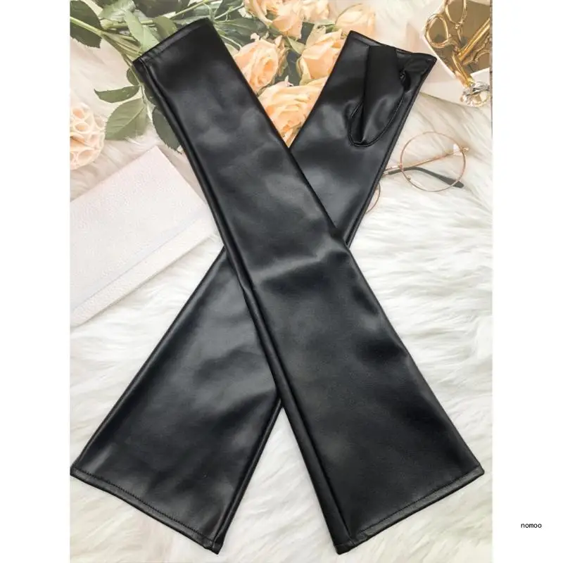 

Женские длинные перчатки из искусственной кожи, теплые зимние перчатки, зимние перчатки без пальцев