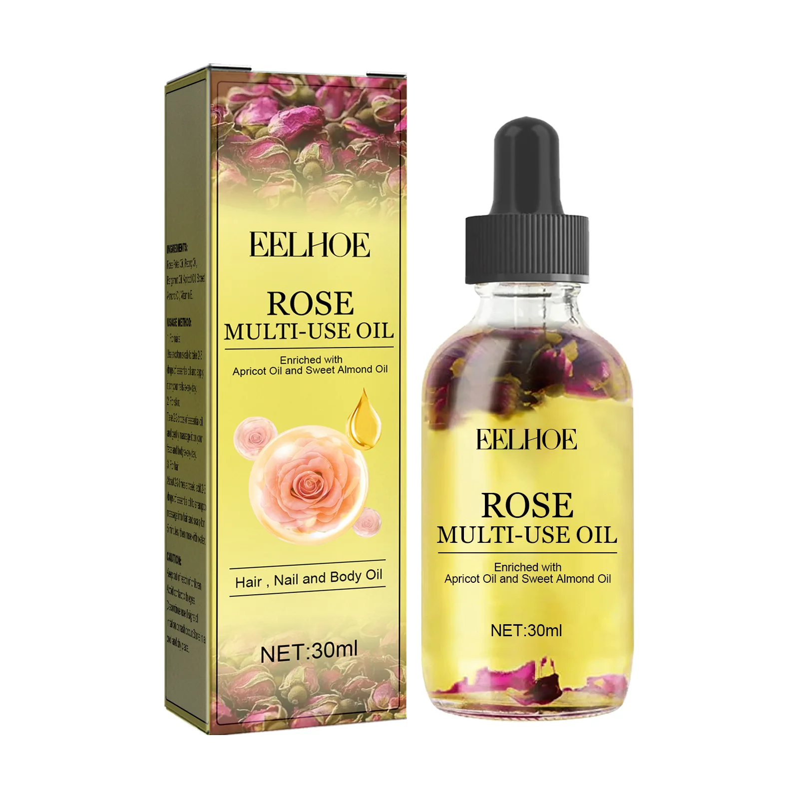 30ml Eelhoe Rose Petals Essential Oil Moisturizing Body Skin Hair Care Foot Anti-Chapping Multi-Effect Care Essential Oil