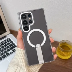Luxury Metal Stand with Magnetic Wireless Charger Matte Cover - S24 FE (Clear)