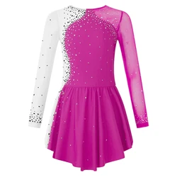 Girls Sparkling Rhinestone Figure Skating and Dance Dress with Sheer Mesh Sleeves - 6 (Rose)