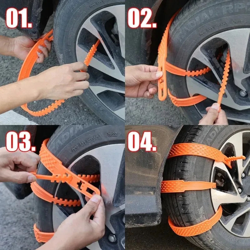 10PCS Car Tire Wide Track Anti-Slip Chains - Thickened Plastic Winter Wheel Traction, Emergency Anti-Skid Tool for Vehicles