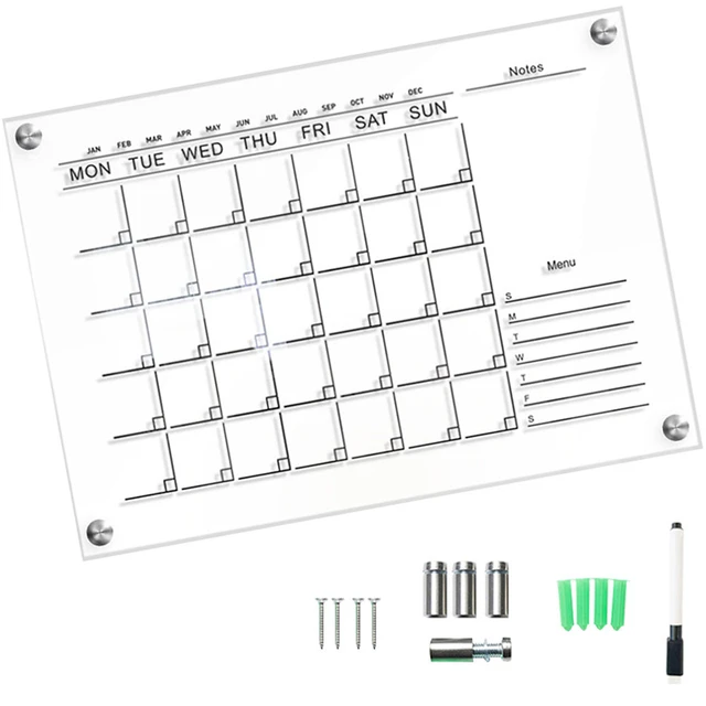 Magnetic Chalkboard Calendar Menu Kitchen White Fridge Whiteboard Acrylic  Clear Weekly Planner Refrigerator Daily