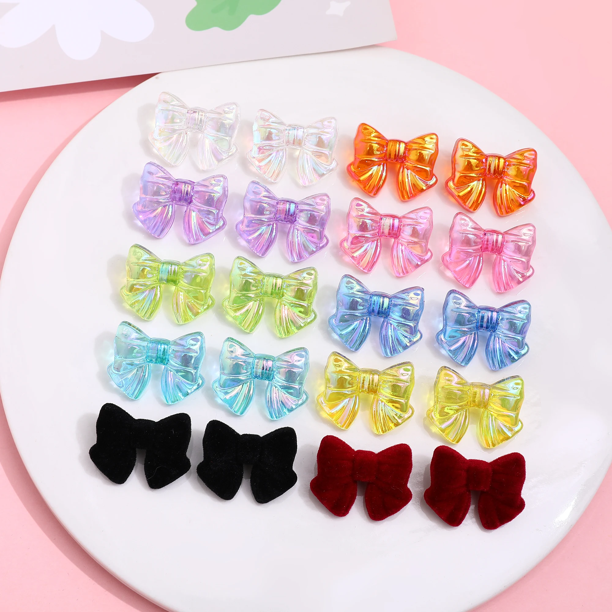

Cute Velvet Magic Color Transparent Bow Back Hole Beaded DIY Handmade Hair Rope Bracelet Necklace Accessories Material