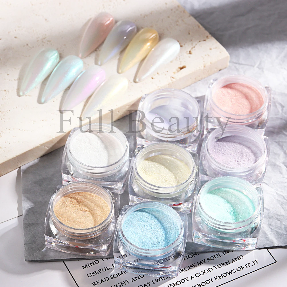 1Box Nail Aurora Powder Fairy Glitter Pearl Rubbing Dust Pigment Chrome Sequins Nail Art For Manicure Decoration NLCGH01-08