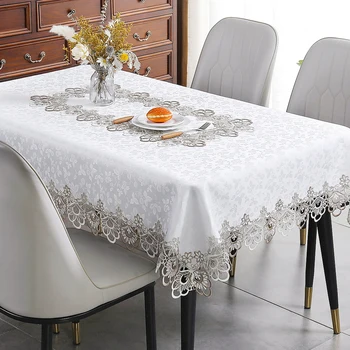 Battilo – nappe brodée en dentelle, rectangulaire, florale blanche, imperméable, pour Table à manger, fête de mariage, maison 1