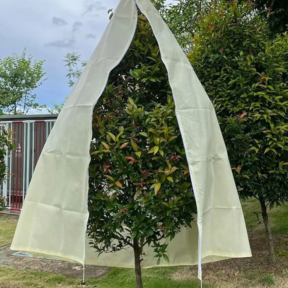 1Pc Breathable Winter Plant Protection Bag Foldable Non-woven Plant Anti Freezing Bag With Zip Drawstring Plant Warm Cover