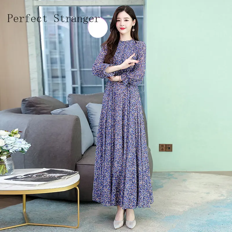 

Robe Femme Printemps 2024 Chiffon Long Sleeve Dress Vintage Boho Vestido Floral Vestiti Donna Eleganti Tunics Midi Dresses