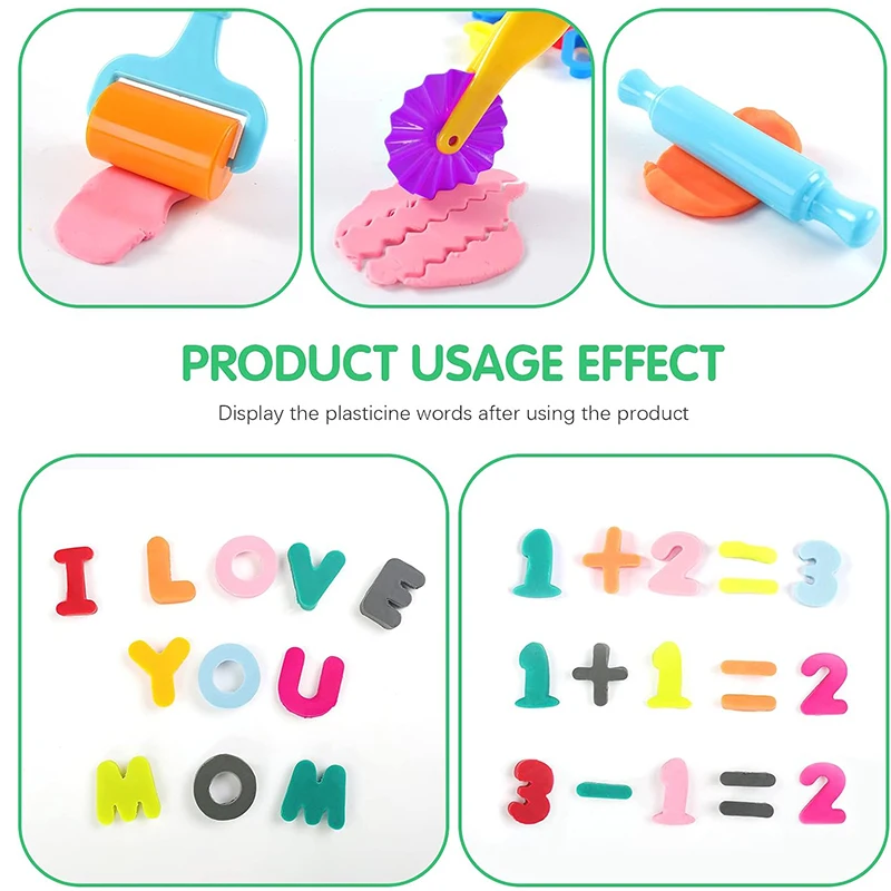 Playdough Tools Play Dough Set For Kids Letters Numbers Symbols Cutter Roller Alphabet Playdough Stamps Clay Accessories DIY Toy 5
