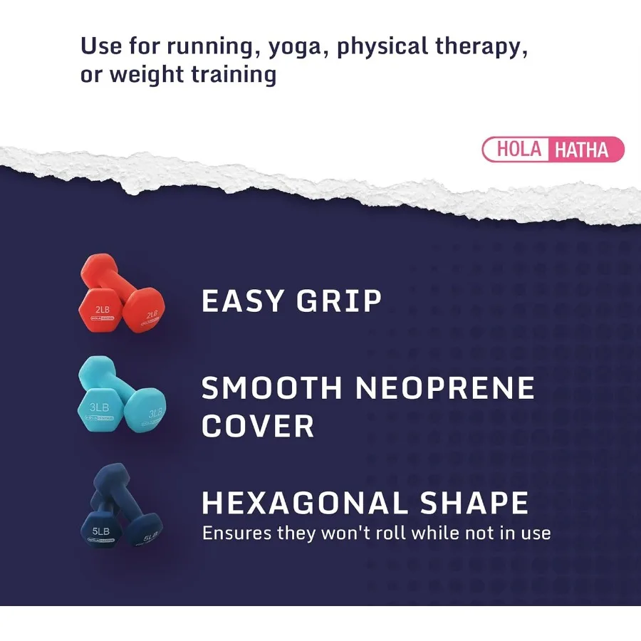 2, 3, 5 Pound Neoprene Dumbbell Free Hand Weight Set with Rack, Ideal for Home Exercises to Gain Tone and Definition, Pastel