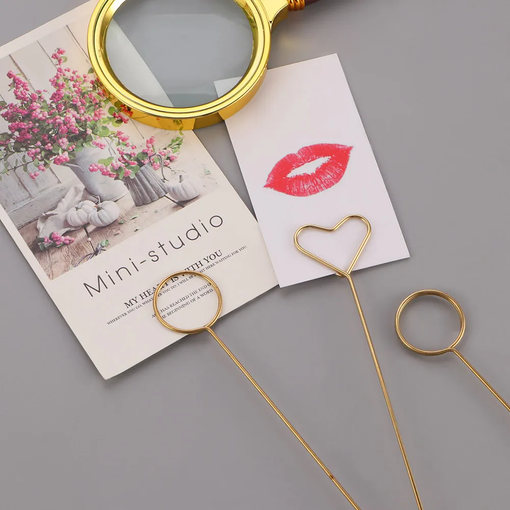 Art Card Holder Metal Postcard Clip Flower Bunch Message Card Stand Party DIY Decoration 10 Pcs