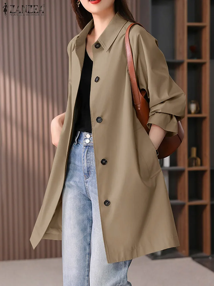 

Oversize Windbreaker ZANZEA Fashion Women Trench Coats Casual Long Sleeve Lapel Neck Jackets Female Autumn Outwear Work Coat