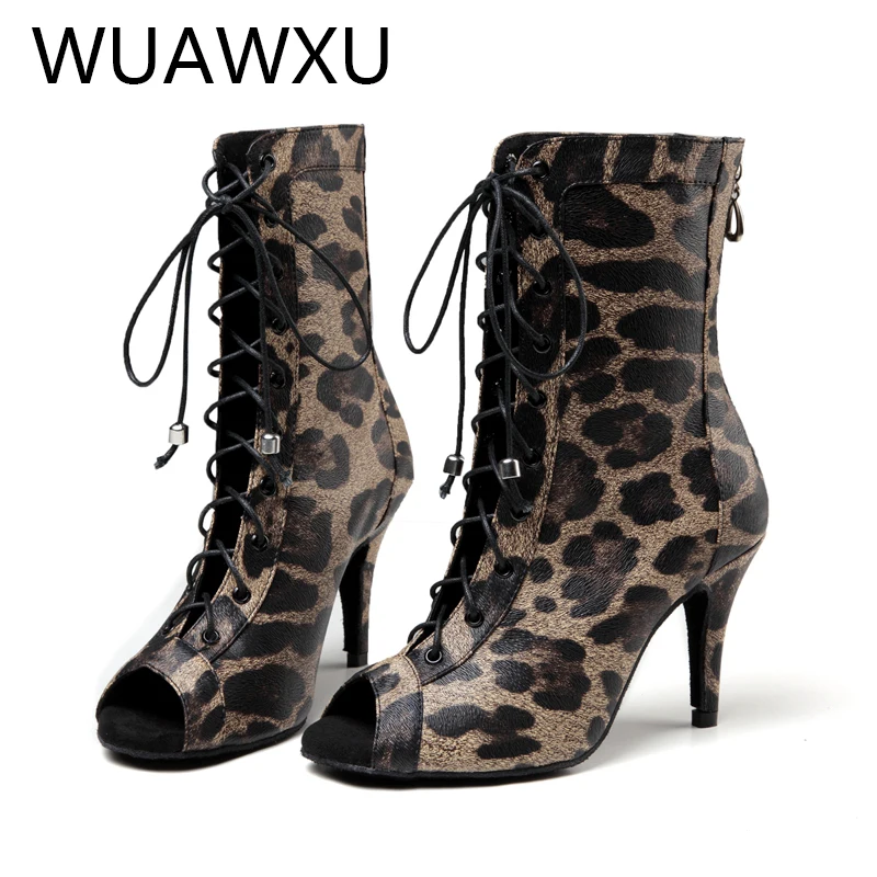 Natasha Leopard High Heel Dance Boots Sexy Latin Dance Shoes Modern Dance Shoes