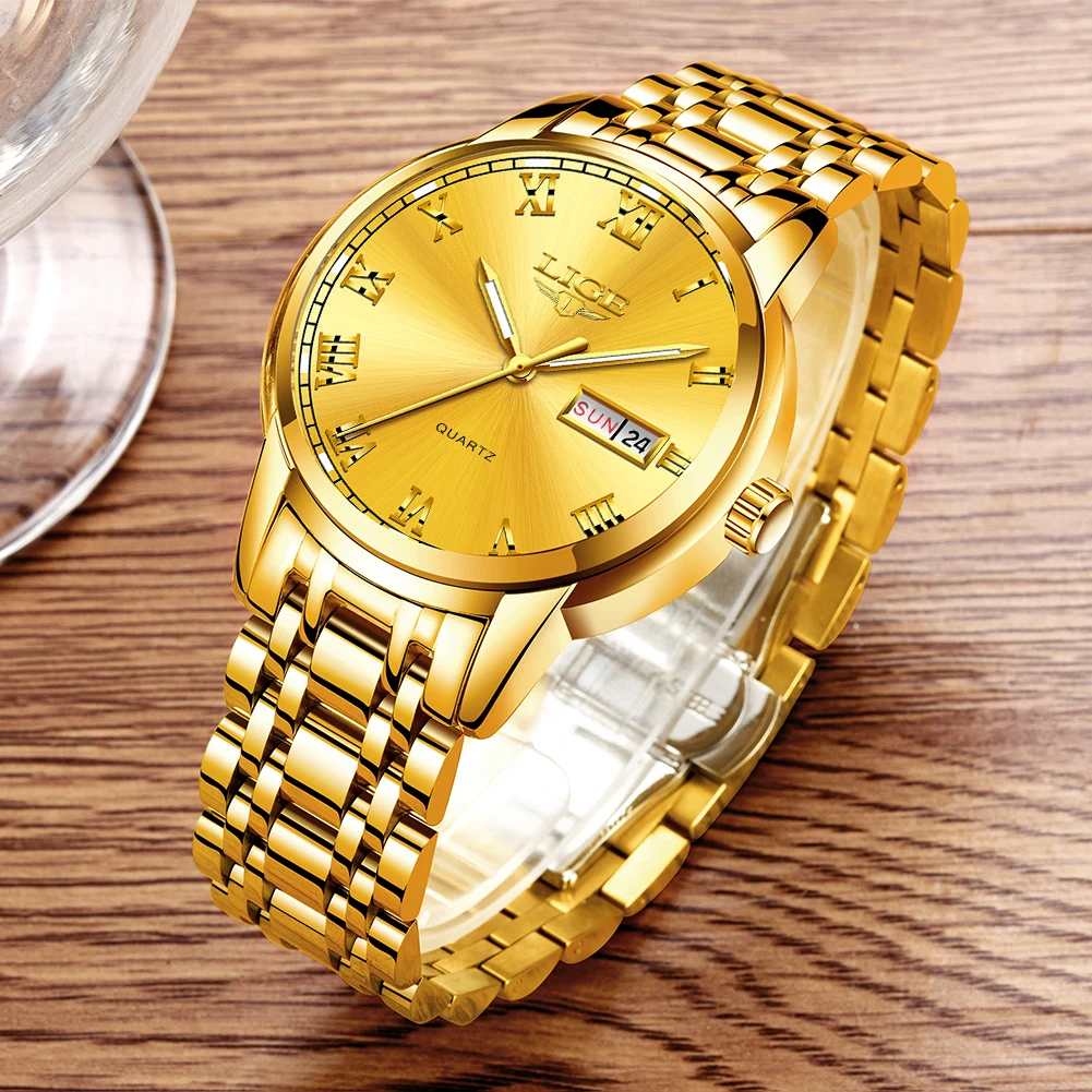 LIGE Watch for Men Top Brand Luxury Men Watches Stainless Steel Business Waterproof Wirstwatch Man Quartz Watches with Calendar
