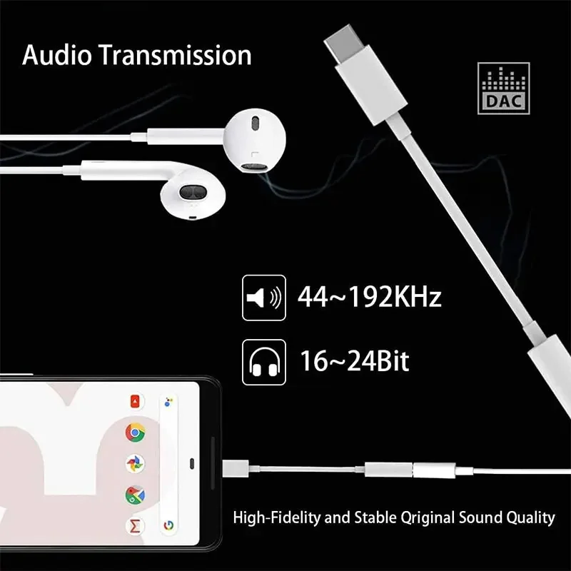 구글 타입 C - 3.5mm 잭 헤드폰 어댑터 컨버터 USB C AUX 오디오 케이블 (구글 픽셀 5, 6, 7, 8 Pro, 6A, 2XL, 3XL, 4XL 호환)