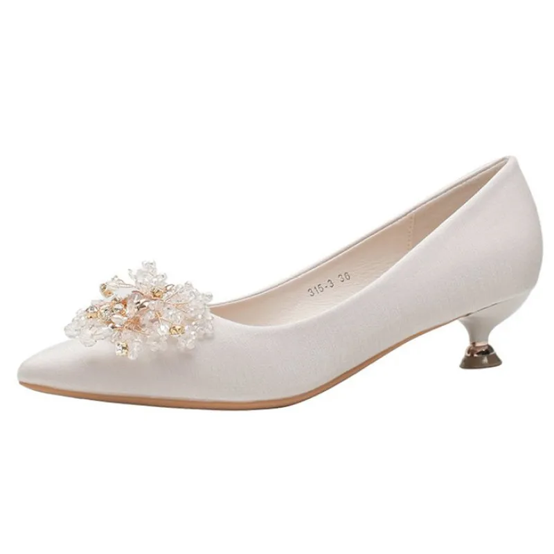 Spring Casual Wedding Bride Rhinestone Gold Fashion High Heels Metal Buckle Sexy Work Shoes Size 35-40 Female Shoe High Heel