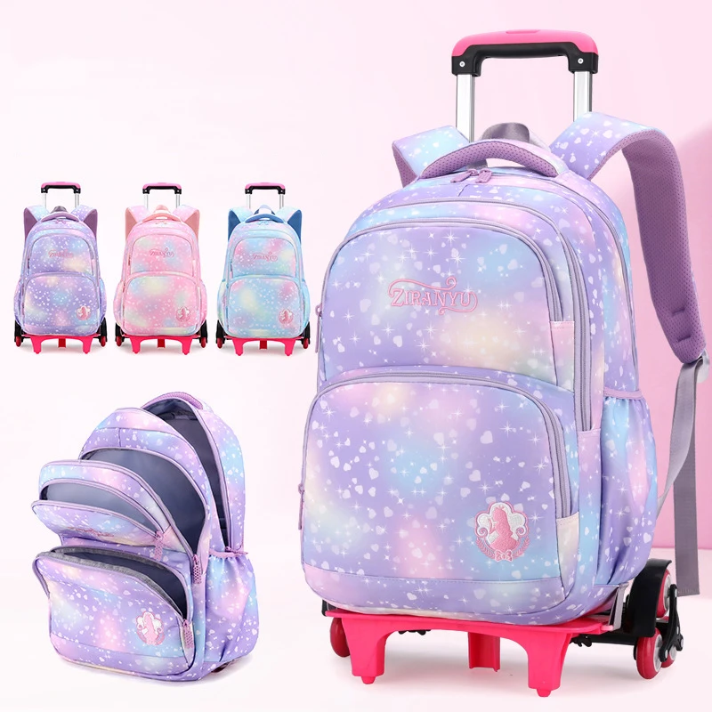 Children School Backpack Set with Wheels Students Bags for Girls Trolley Bag Cute Schoolbag Rolling Wheeled Backpack Child Girl children backpack children bag students backpack