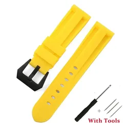 Silicone Waterproof Watch Strap with Stainless Steel Buckle - 26mm (Yellow Black)