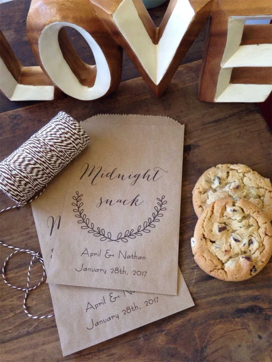 

50 Midnight Snack Bags, Perfect for Cookies or Trail Mix buffets after a long night of Wedding Partying birthday favor bags