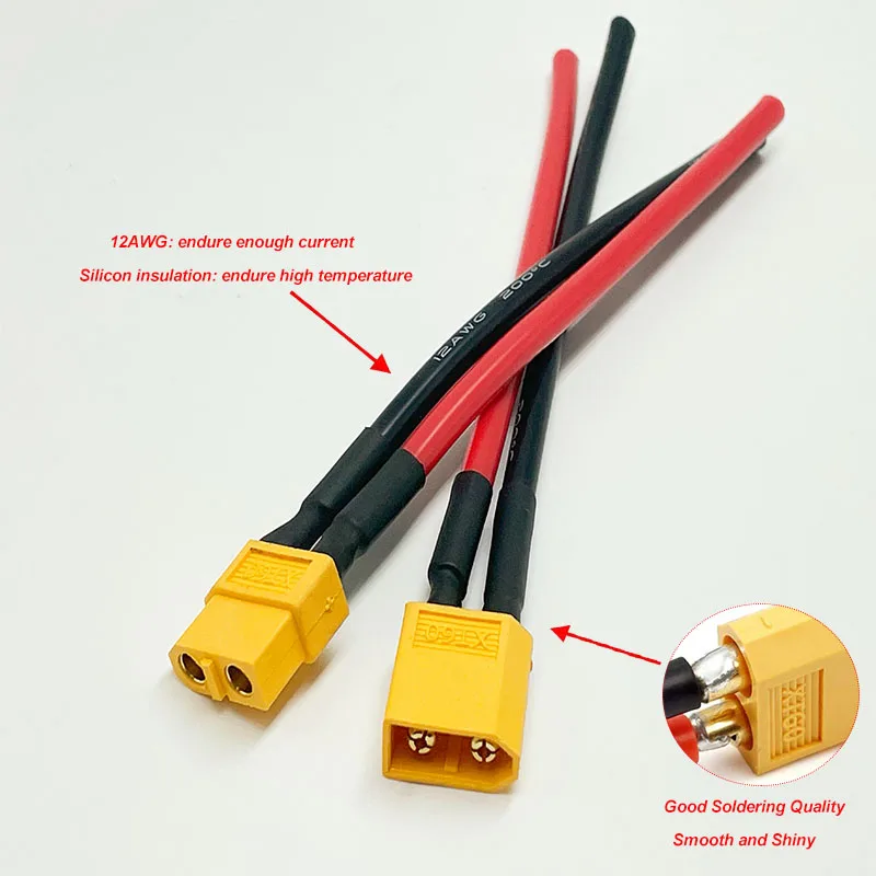 vuniversum 1 cavo di prolunga XT60H, 15 cm, 12 AWG, cavo in silicone ad alta corrente, maschio a femmina, spina ad alta corrente, cavo adattatore per batteria Lipo