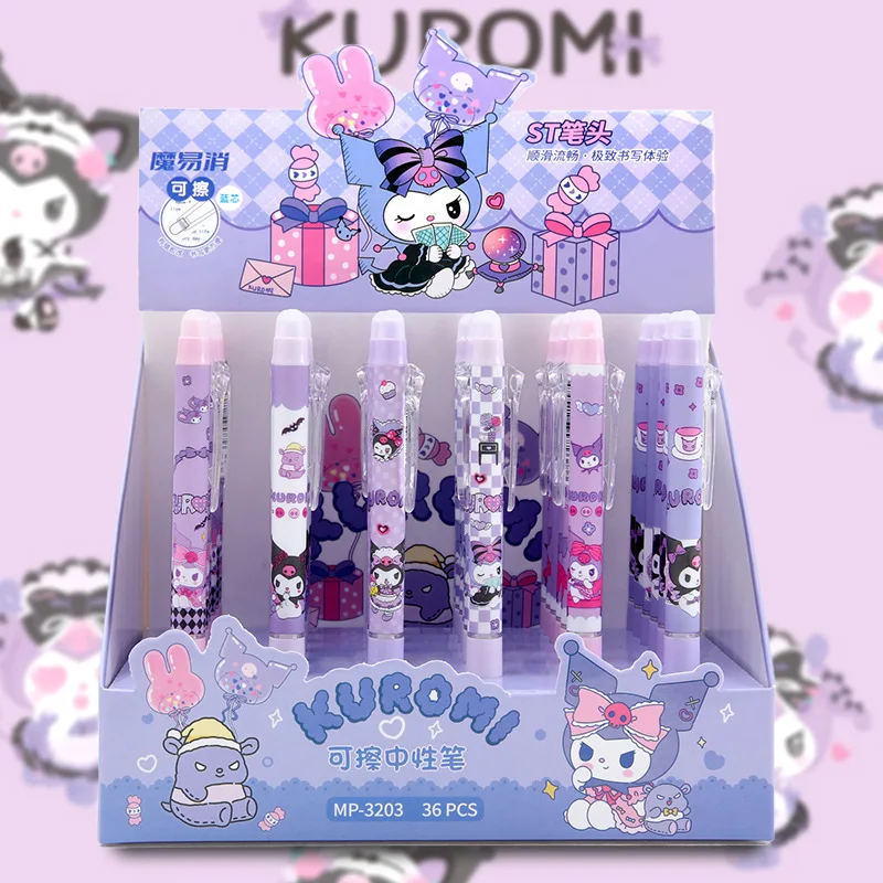 

36pcs Sanrio Anime Kuromi Erasable Press Pen Cartoon Kuromi Gel Pen 0.5mm Blue Press Pen Student Office Stationery Wholesale
