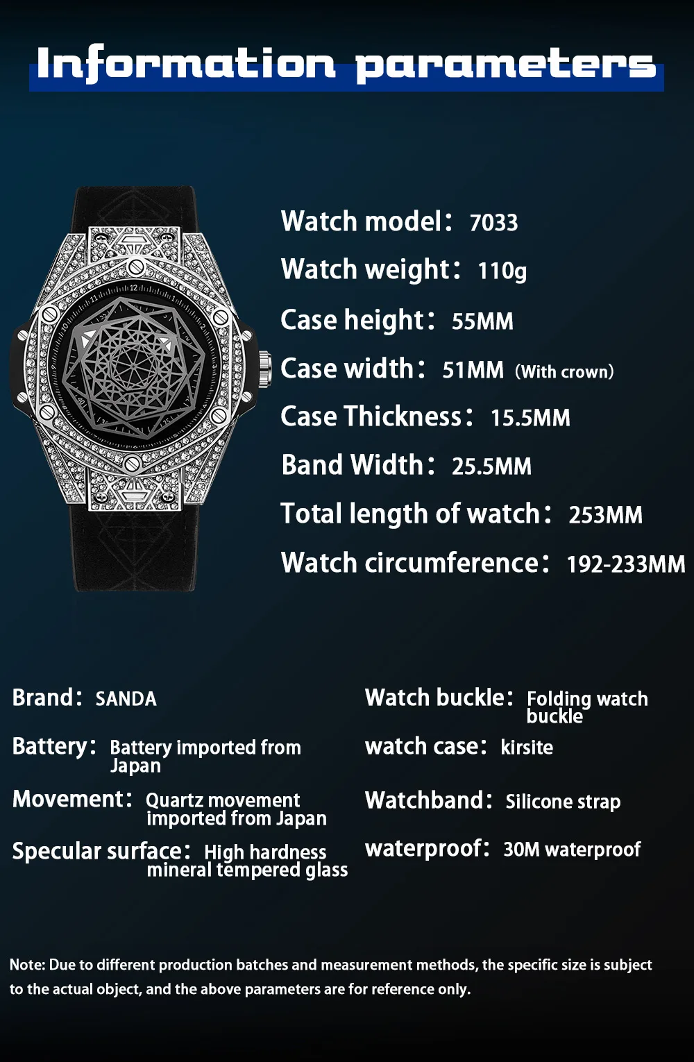 Sanda Fashion New 7033 Men's Diamond Inlaid Geometric Dial Glow Waterproof Men's Creative Quartz Wristwatch 2023