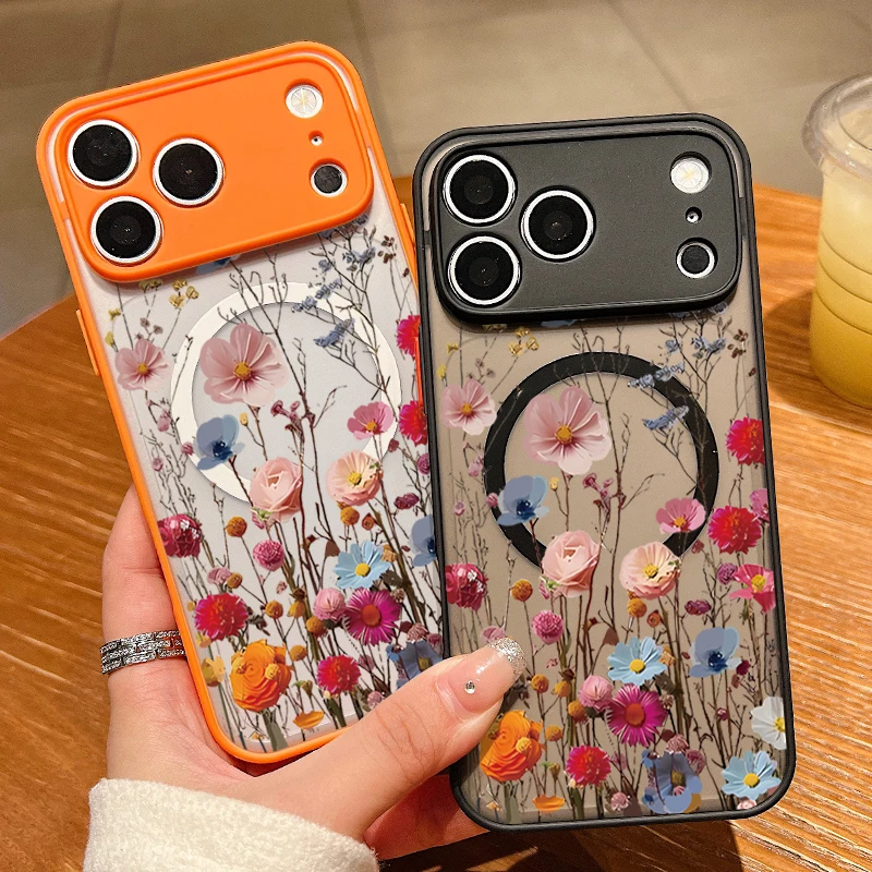 Magnetic Colorful Flower Phone Case with Soft Edge Acrylic Cover