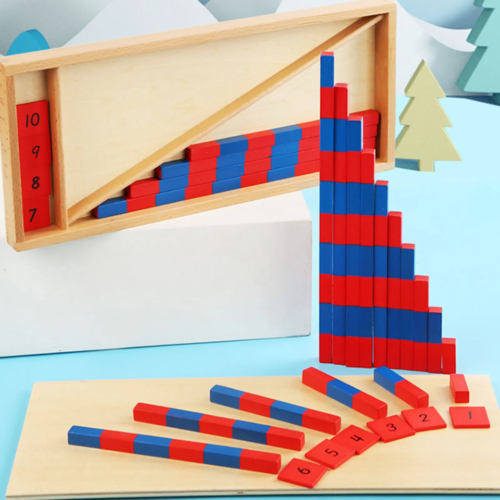 Montessori Red Blue Number Rods Counting Rods Number Match Puzzle Multipurpose for Kindergarten Activities Family Party Toddlers