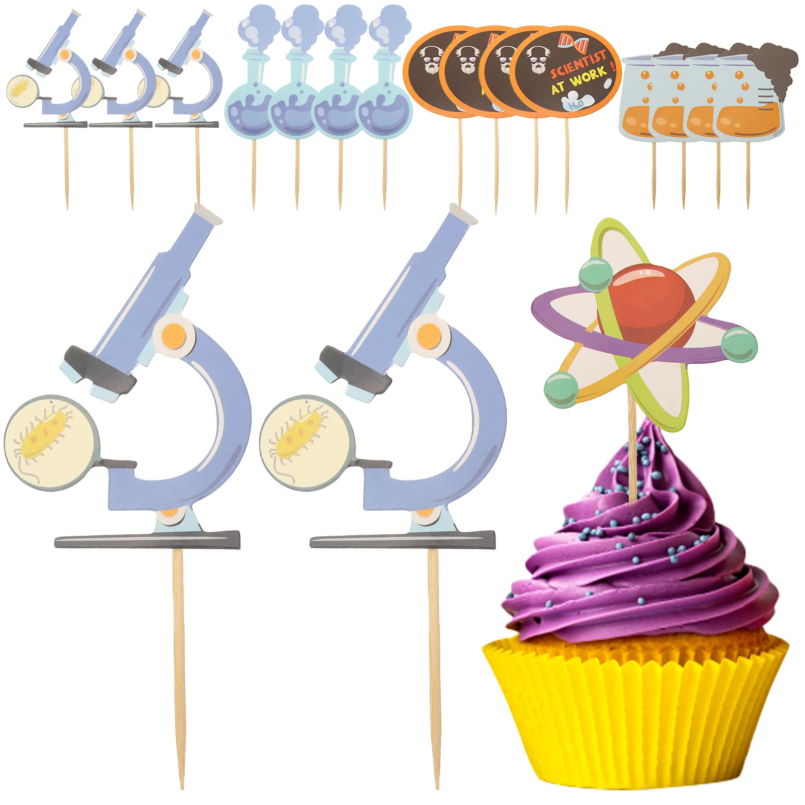 

20 Pcs Science Cake Inserts Themed Birthday Party Supplies Decor Baby Cupcake Toppers Dessert