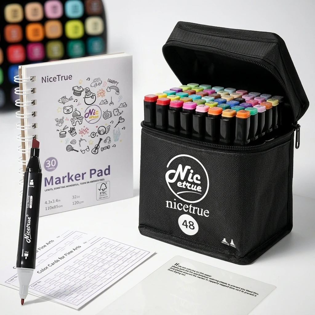 Nicetrue Two-Tip Sketch Markers for Artists Alcohol-based Vibrant Smooth Blendable Rich Pigments Perfect for Print Making and Linocut Art For DIY Crafters and Handmade Lovers Professional Artist Markers Quality Set Studio Set Professional Art Supplies
