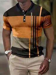 2023 New Men's Polo Shirt Retro Color Clash Striped Printed Tops Summer Casual Men's Plaid Short-Sleeved Buttons POLO Shirt