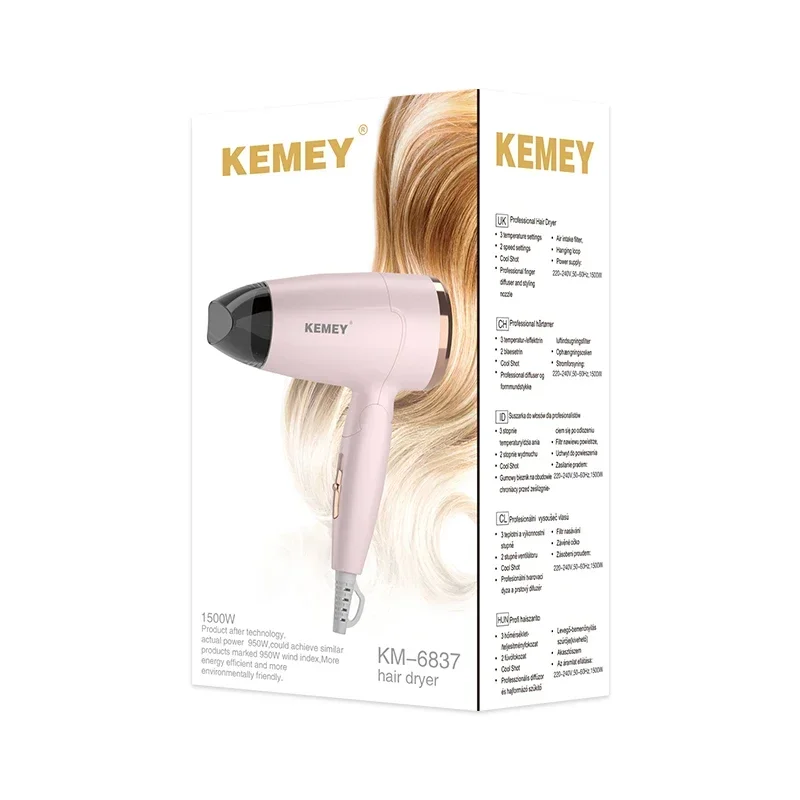 Kemei KM-6837 simple foldable household color portable hair dryer, negative ion constant temperature hair care hair dryer 6