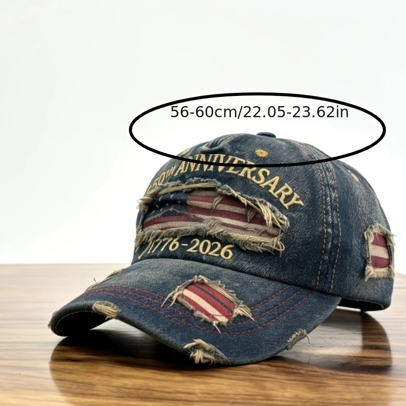 250. Jahrestag der amerikanischen Unabhängigkeit, Gedenk-Cowboy-Baseballkappe mit Rissen, patriotische Baseballkappe, verstellbar – Detail 5