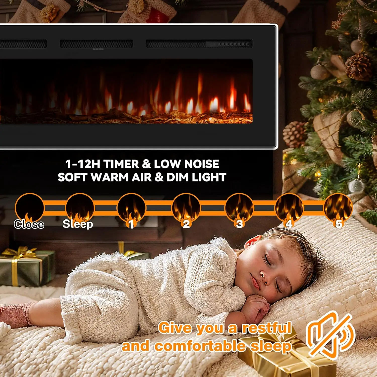 50 inch Electric Fireplace in-Wall Recessed and Wall Mounted with Remote Control,1500/750W Fireplace Heater (60-99°F Thermostat) 4