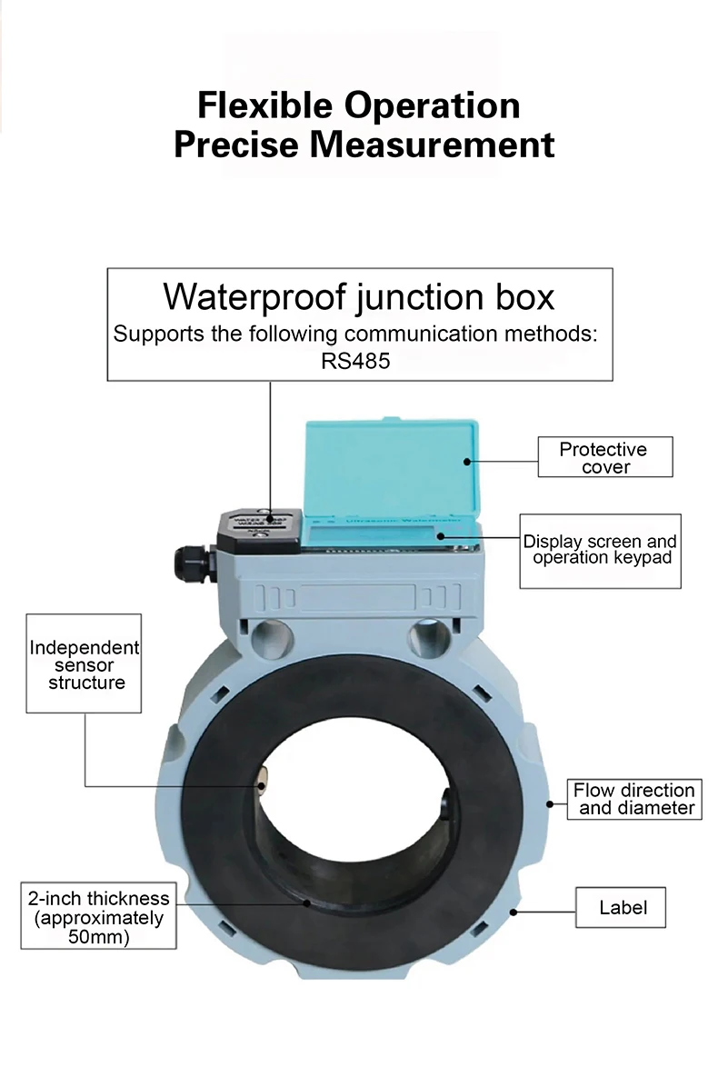 ASW-1-K DN50-DN150 IP68 Ultrasonic Water Flow Meter Smart RS485 Remote Monitor B