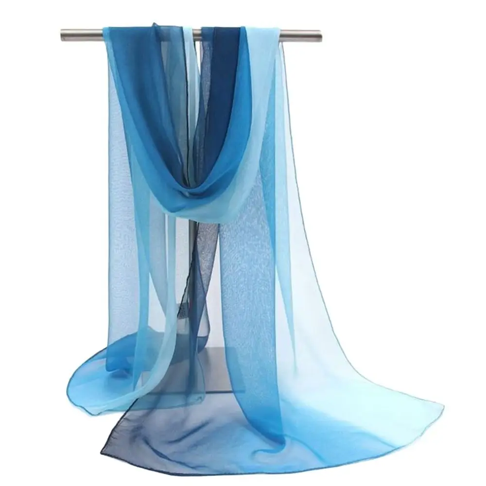 Summer Sun Protection Scarf Gradient Solid Color Soft Pashmina Long Anti-sunburn Neck Bandana Women