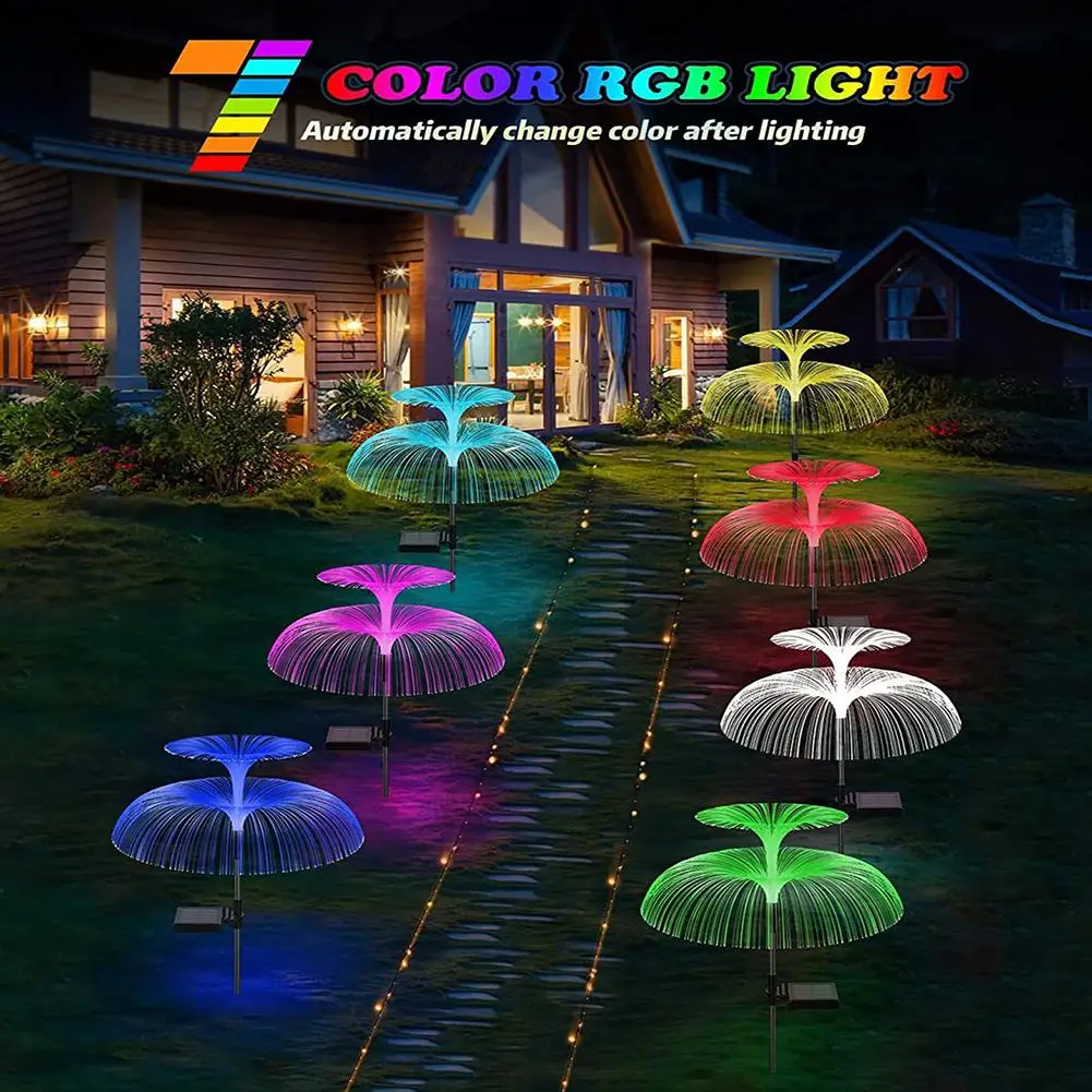 Solar Jellyfish Light 7 Colors Changing Outdoor Waterproof Garden Lights Led Fiber Optic Lamps For Lawn Patio