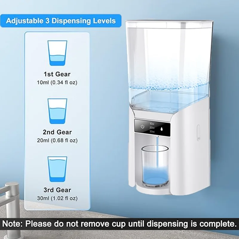 Automatic mouthwash dispenser with 2 magnetic cups, wall mounted