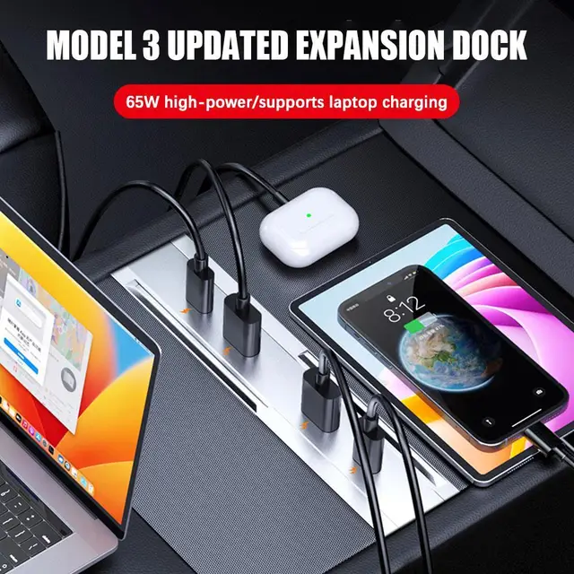 65w Fast Charge USB HUB For Tesla Model 3 Highland 2024 Expansion