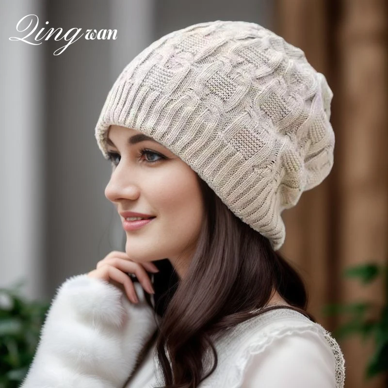 

Winter Thickened Woolen Hat Female Fashion Ear Protection Woolen Bean Hat Double Layer Warm Postpartum Loose Pile Cap Skullies