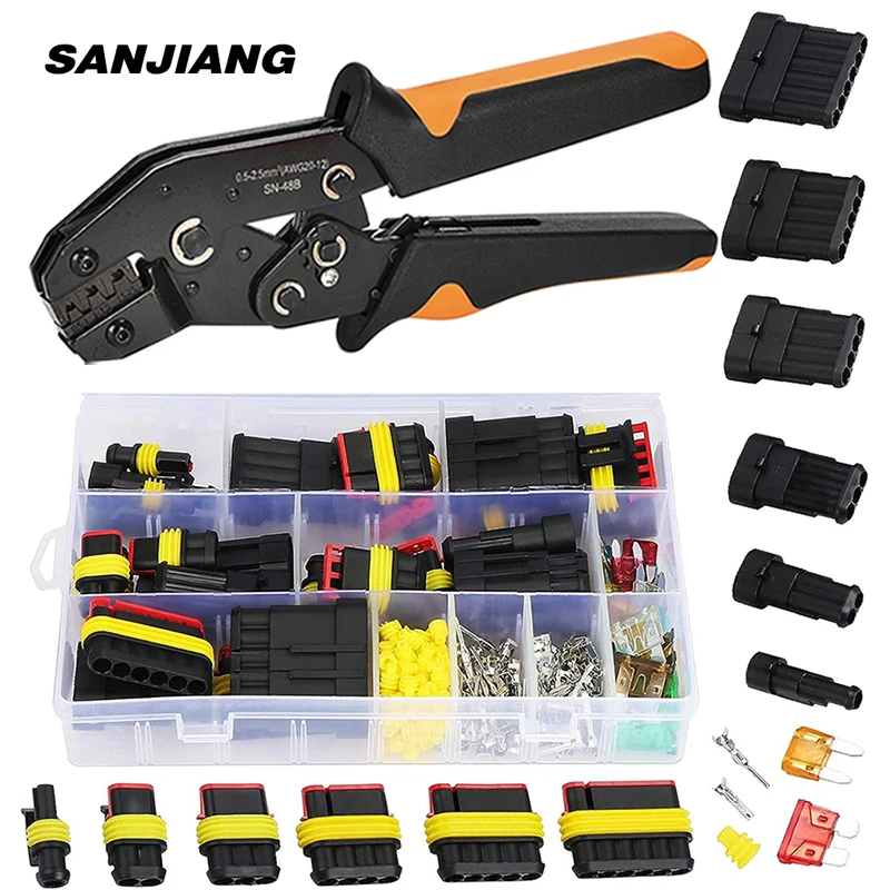 SN-48B 방수 자동차 와이어 커넥터 래칫 압착 플라이어 와이어 크림 퍼 1/2..