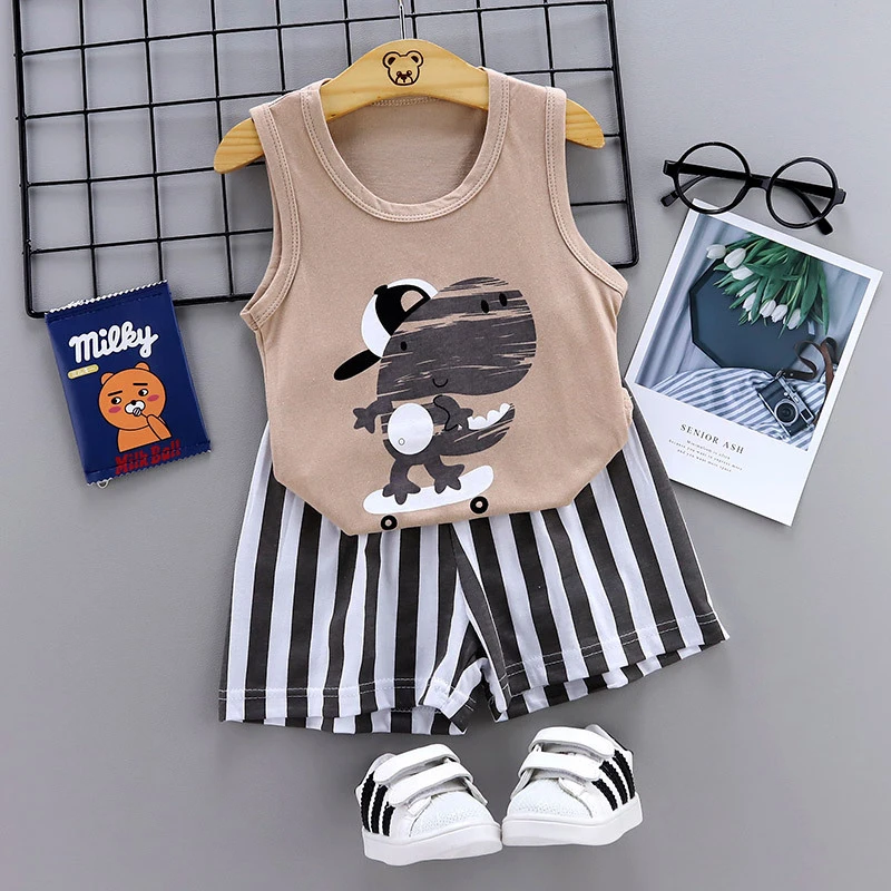 sleepwear for kids Boys Girl Clothing Baby Suit Fashionable Vest Set Crew Neck Cotton Pajamas Two Piece   For The Season: Summer 3~8 Years Old angel baby sleepwear