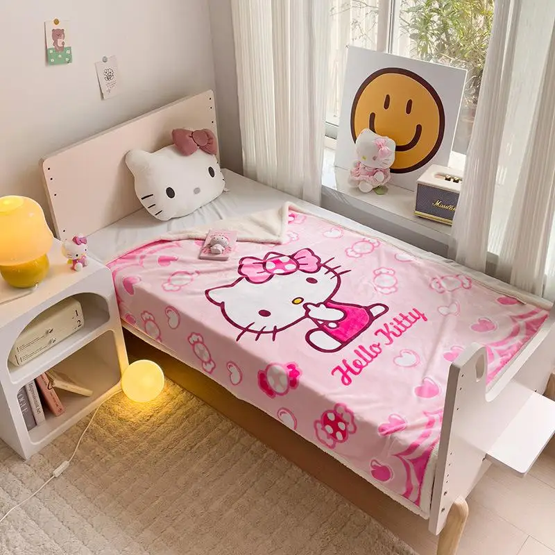 

Kawaii Sanrios Child Cartoon Blanket Hello Kittys Student Girl Heart Dormitory Soft Comfortable Thicken Nap Blanket Girl Gift