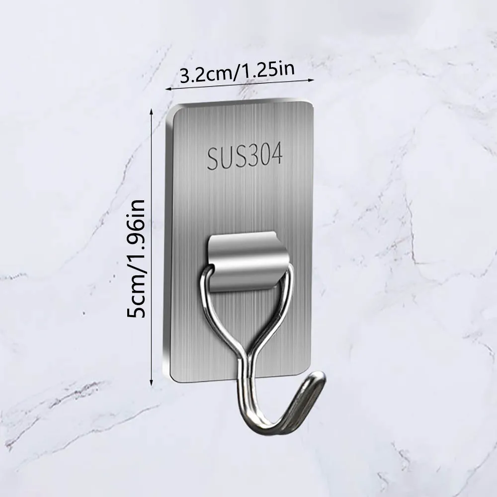 10pc Stainless Steel Hooks By-304 Bathroom Kitchen Heavy Duty Self Adhesive Hooks Large Adhesive Hooks 180&deg; Rotatable