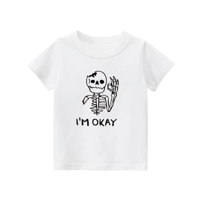 

Summer I'M Okay Skull Fashion Boys T Shirt For Girls Cotton Donut Print Children's T-Shirt Short Sleeve Children Top 18M-10T